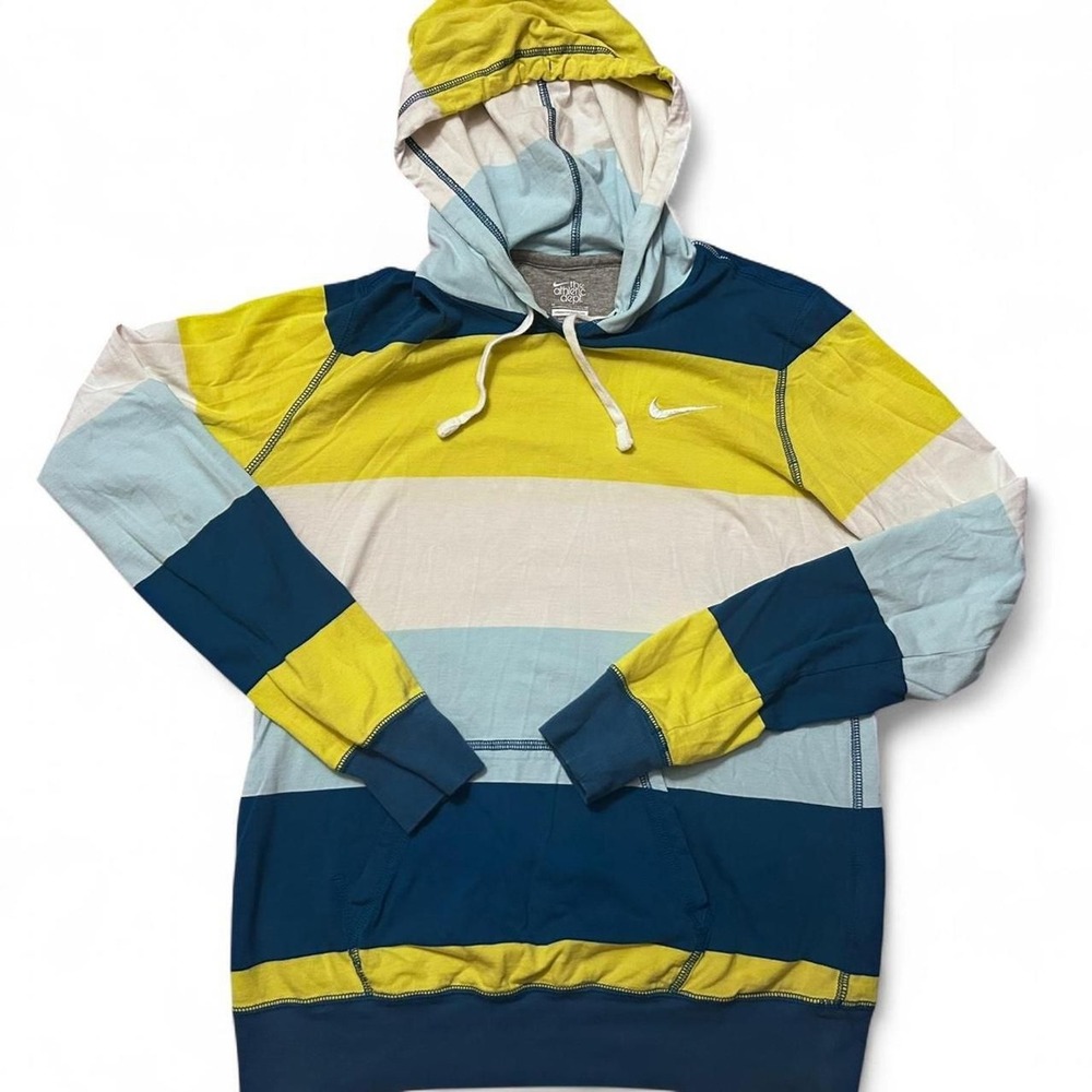 Nike Women's‎ lightweight Hoodie with stripes blue/yellow/teal medium